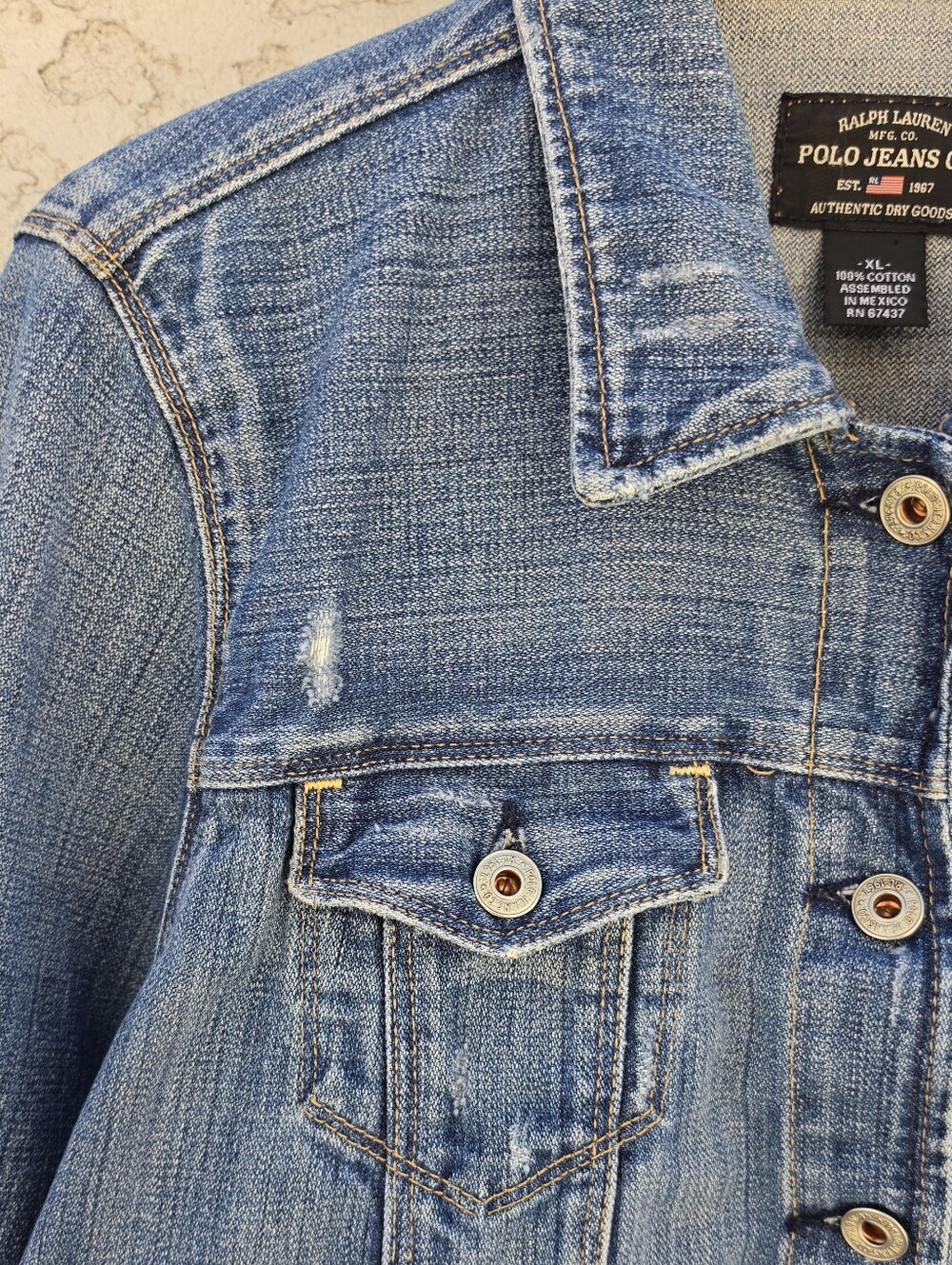 Vintage Polo Jeans Co.Ralph Lauren Distressed Rocker Denim Jean Jacket 20.5X22.5 - Picture 4 of 16